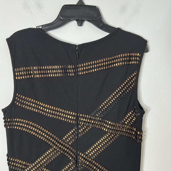 Tadashi Shoji Foil Print Banded Asymmetrical Detail Jersey Sheath Dress - Picture 7 of 8